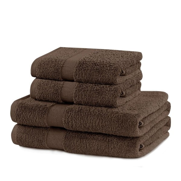 Barna frottír pamut törölköző és fürdőlepedő készlet 4 db-os Marina – DecoKing