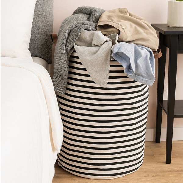 Fekete-fehér textil szennyeskosár 54 l Stripe – Premier Housewares-image-2