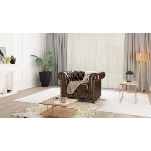 Sötétbarna bőrutánzat fotel York – Ropez-image-1