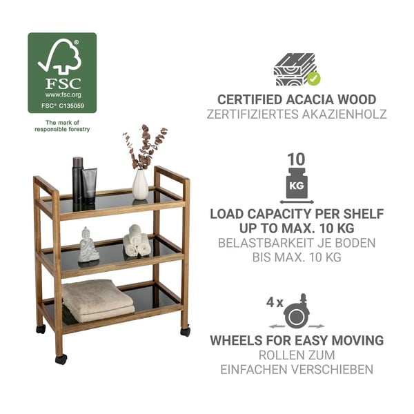 Fekete-natúr színű akácfa fürdőszobai polcos állvány 65x76,5 cm Fondi – Wenko-image-4