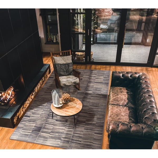 Szürke gyapjú szőnyeg 133x180 cm Grids – Agnella-image-1