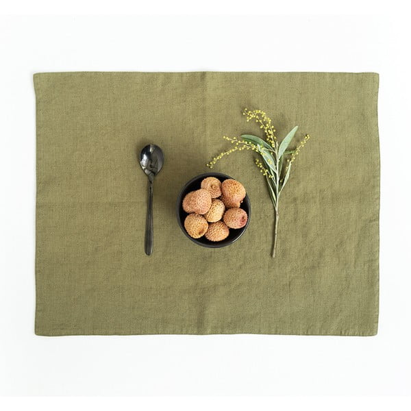 Olívazöld len tányéralátét, 35 x 45 cm - Linen Tales