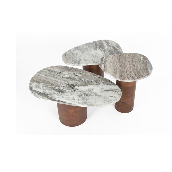 Barna-bézs dohányzóasztal szett 3 db-os márvány asztallappal 41x73 cm Suki – Dutchbone-image-2