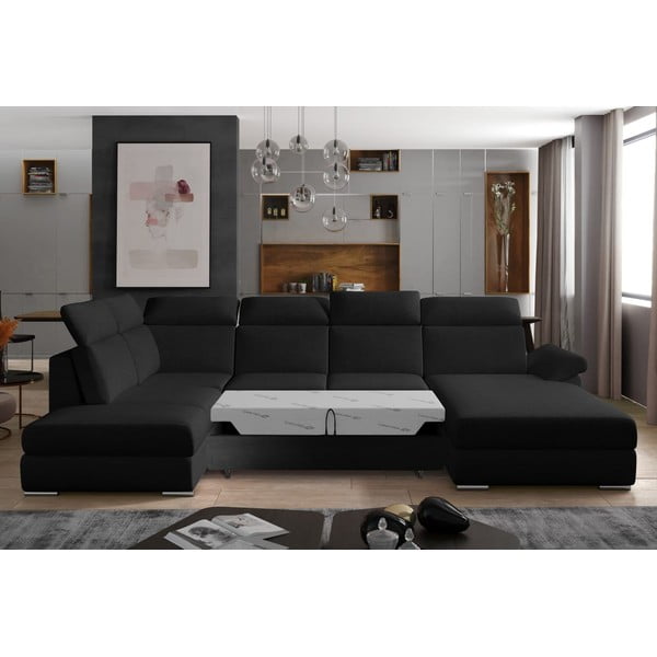 Fekete kinyitható sarokkanapé (bal oldali-U alakú) Evanell – ELTAP-image-2