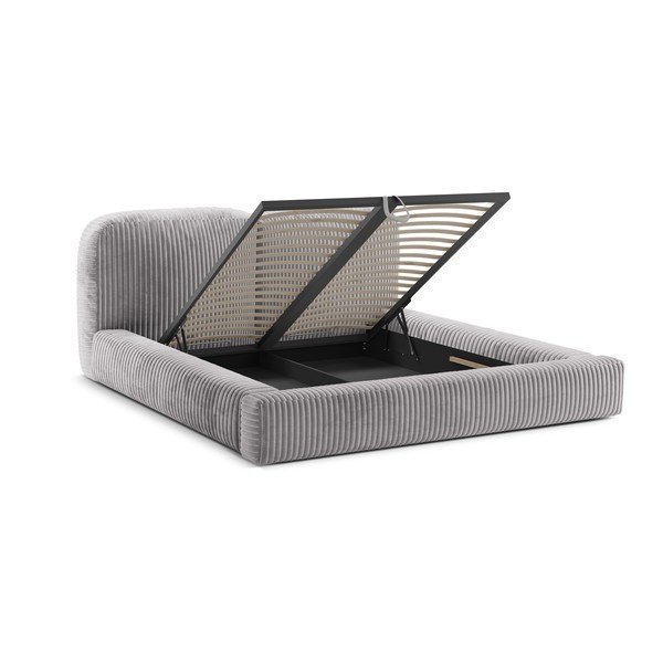 Világosszürke kárpitozott ágyneműtartós franciaágy ágyráccsal 160x200 cm Martina – Micadoni -image-2