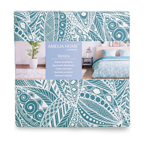 Zöld-kék kétszemélyes pamut ágyneműhuzat 200x200 cm Averi Mexica – Restilo-image-4