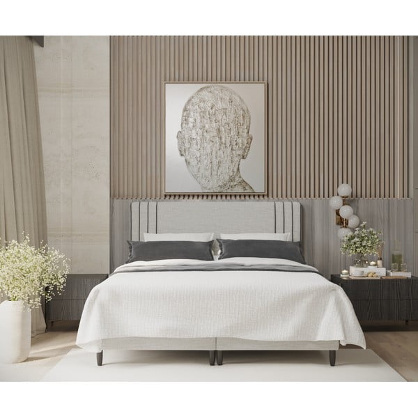 Világosszürke kárpitozott ágyneműtartós franciaágy 140x200 cm Musca – Maison de Rêve-image-3