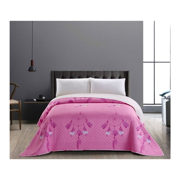 Sweet Dreams rózsaszín-fehér kétoldalas egyszemélyes ágytakaró, 170 x 210 cm - DecoKing