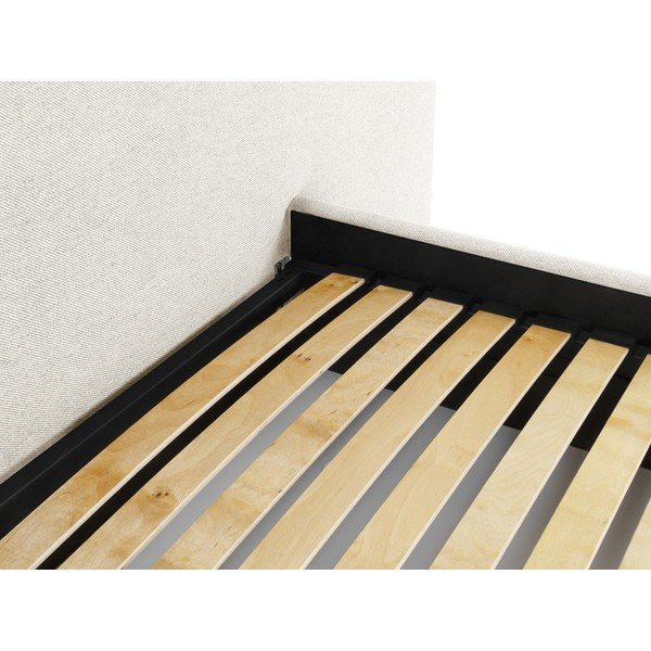 Krémszínű kárpitozott franciaágy tárolóhellyel, ágyráccsal 160x200 cm Walter – Milo Casa-image-4