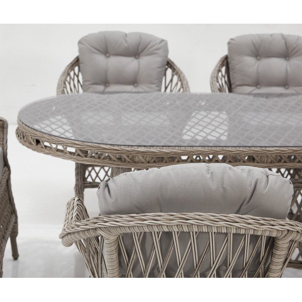 Világosszürke műrattan hatszemélyes kerti étkezőgarnitúra Nova – Floriane Garden-image-3