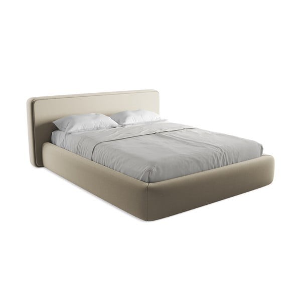 Bézs kárpitozott ágyneműtartós franciaágy ágyráccsal 160x200 cm Kiana – Makamii-image-2