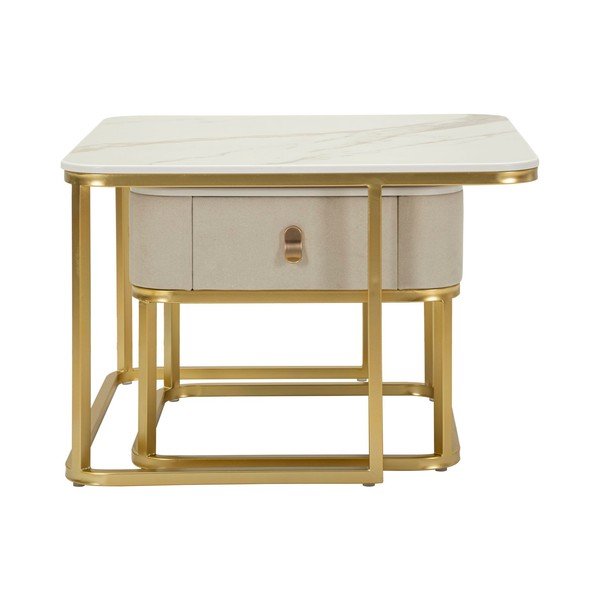 Krémszínű-aranyszínű dohányzóasztal szett márvány dekorral,  2 db-os  50x70 cm Beauty – Mauro Ferretti-image-2