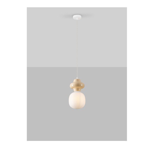 Fehér-krémszínű kerámia függőlámpa üveg búrával ø 18 cm Clio – Nova Luce-image-4
