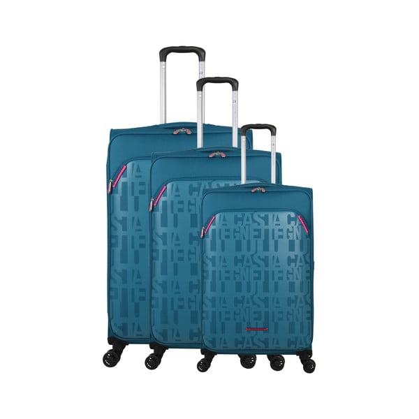 Bellatrice 3 db kék gurulós bőrönd - Lulucastagnette