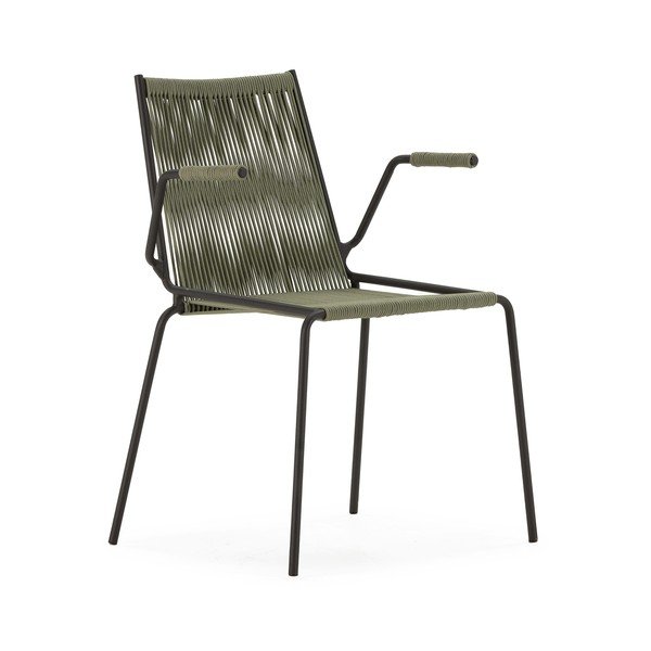 Zöld fém karfás-rakásolható étkezőszék szett 2 db-os Emily – Marckeric