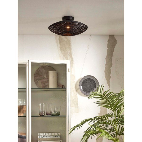 Fekete mennyezeti lámpa rattan búrával ø 40 cm Tanami – Good&Mojo-image-3