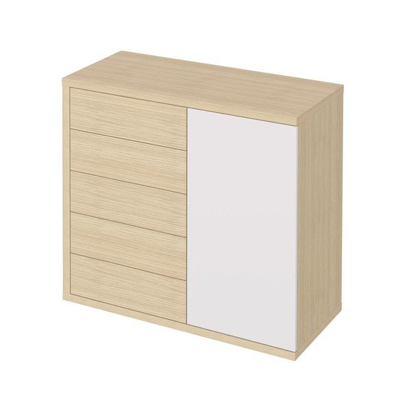 Fehér alacsony ruhásszekrény tölgyfa dekorral 113x113 cm Hugo - TemaHome-image-2