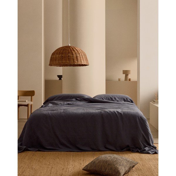 Szürkéskék kétszemélyes hosszabbított lenkeverék ágyneműhuzat 240x220 cm Simmel – Kave Home-image-3