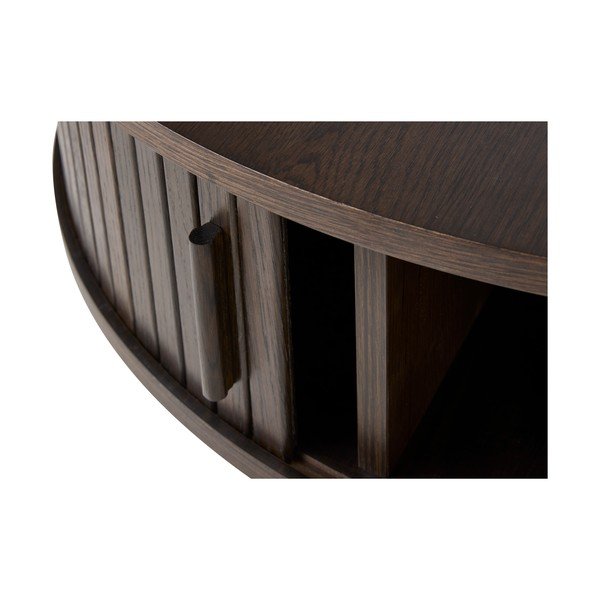 Sötét natúr színű kerek dohányzóasztal tölgyfa dekorral ø 85 cm Meta – Unique Furniture-image-4