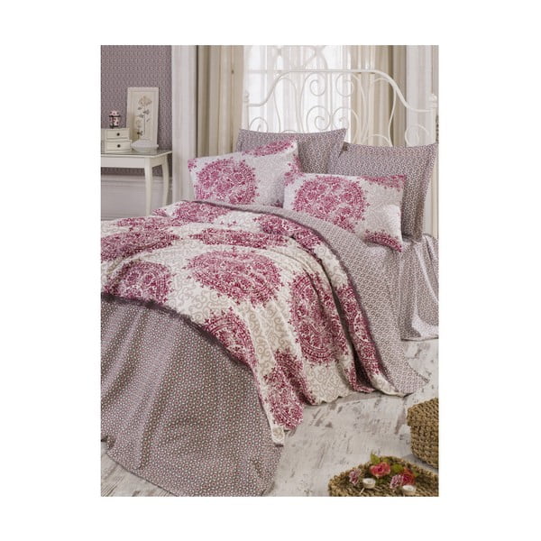 Roma Fuchsia rózsaszín kétszemélyes pamut ágytakaró párnahuzattal, 200 x 235 cm
