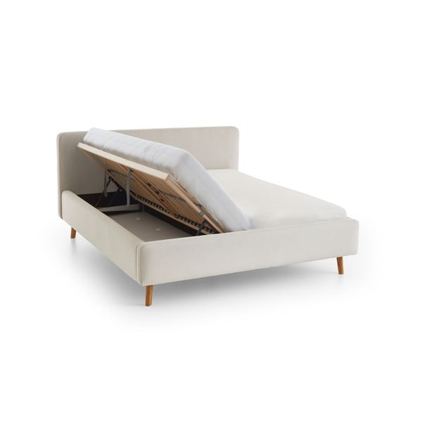 Krémszínű kárpitozott ágyneműtartós franciaágy ágyráccsal 140x200 cm Mattis – Meise Möbel-image-3