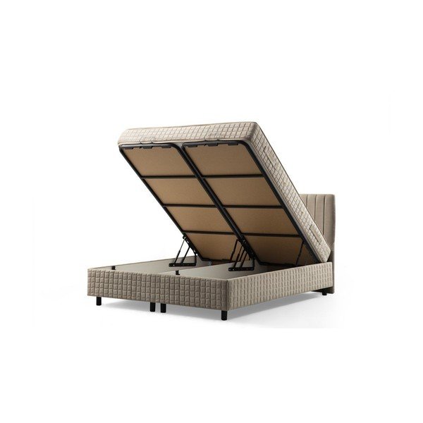 Bézs kárpitozott ágyneműtartós franciaágy ágyráccsal 140x200 cm Safir – Kalune Design-image-2