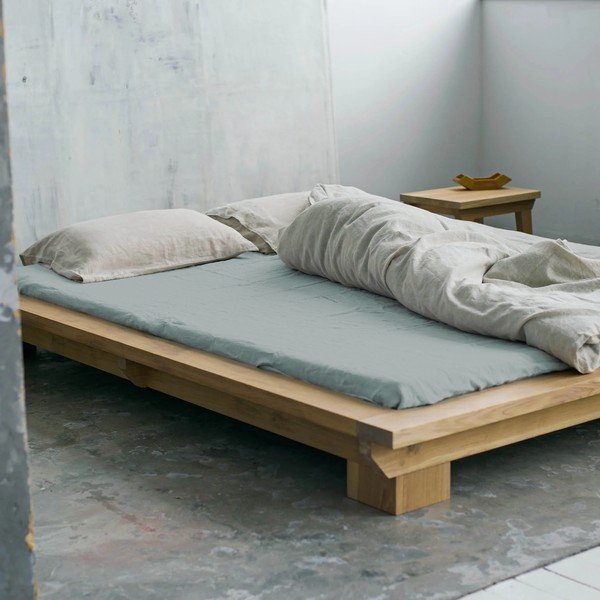 Zöld-kék gumis len lepedő 180x200 cm Milieu – Linen Tales-image-1