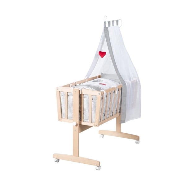 Natúr színű bükkfa gurulós-baldachinos bölcső 40x90 cm Adam and Owl – Roba