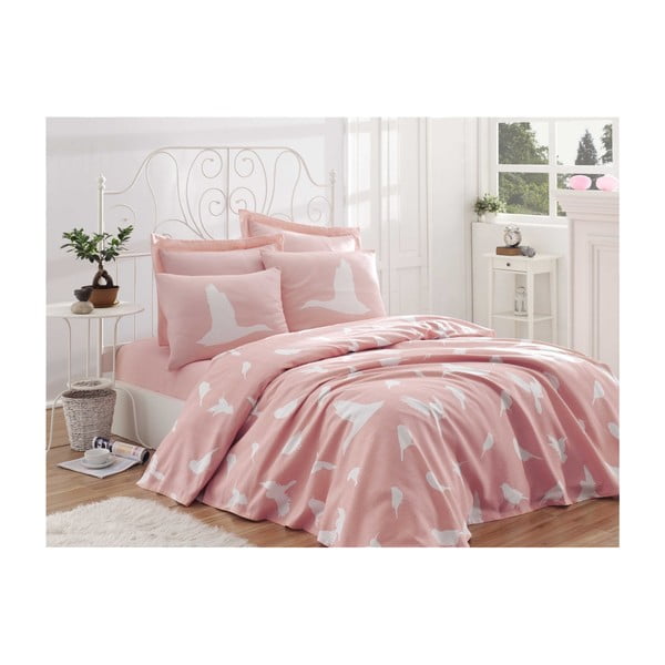 Birdy rózsaszín egyszemélyes pamut ágytakaró, 140 x 200 cm