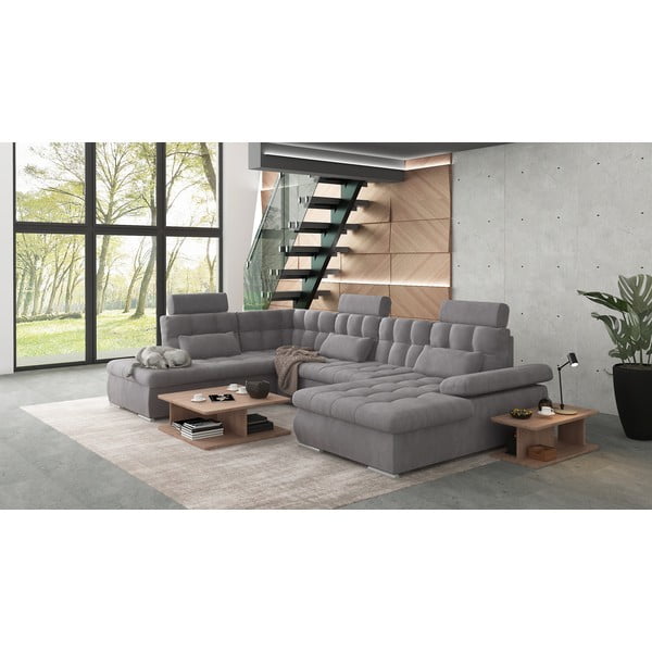 Szürke kinyitható tárolóhelyes sarokkanapé (bal oldali-U alakú) Merkur – Ropez-image-3