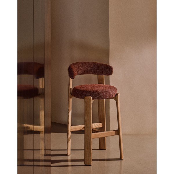 Terrakotta színű-világos natúr színű kőrisfa bárszék (ülésmagasság 75 cm) Granite – Kave Home-image-1