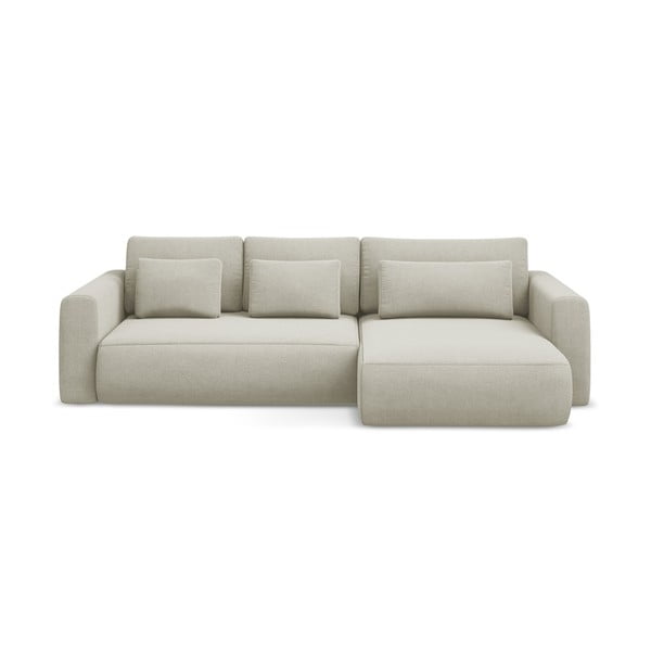 Bézs kinyitható-tárolóhelyes sarokkanapé (jobb oldali-heverő résszel) Kapua – Makamii