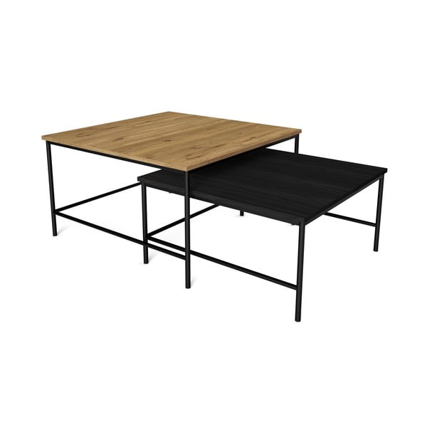 Fekete-natúr színű dohányzóasztal szett tölgyfa dekoros asztallappal 2 db-os 80x80 cm  Fiorenza – Marckeric