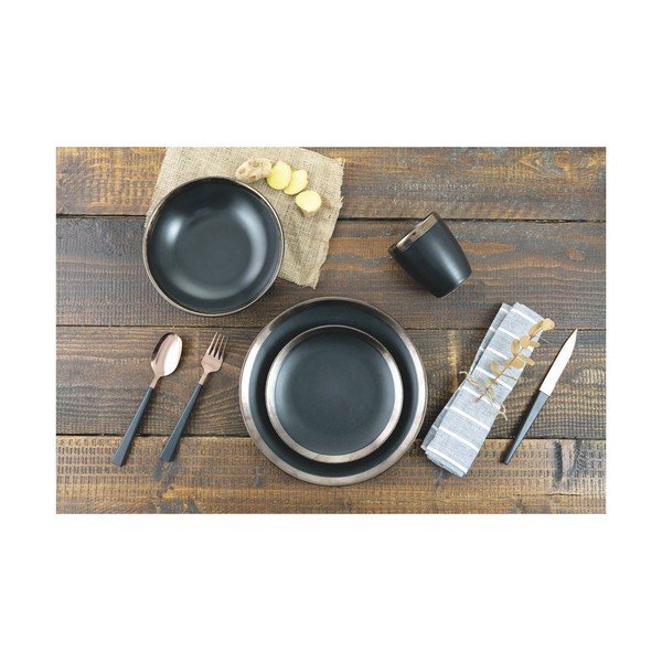 Naima 18 db-os fekete agyagkerámia étkészlet - Villa d´Este-image-1