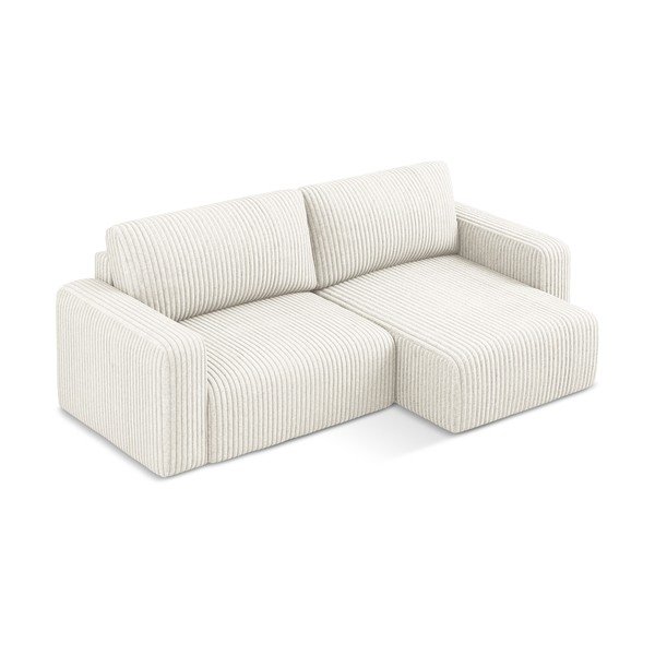 Krémszínű kordbársony kinyitható-tárolóhelyes sarokkanapé (jobb oldali-heverő résszel) Kona – Makamii-image-3