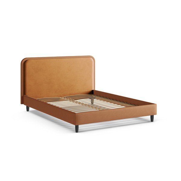 Narancssárga kárpitozott franciaágy ágyráccsal 200x200 cm Aveline – Micadoni -image-2