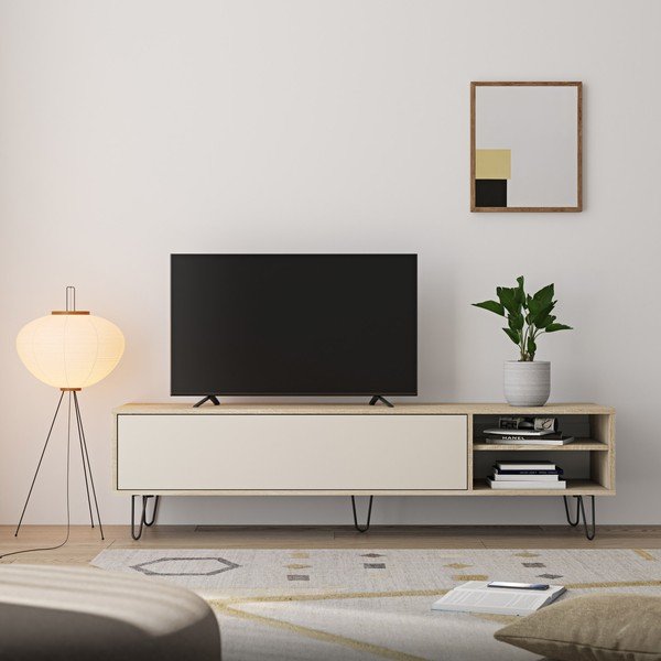 Krémszínű TV-állvány tölgyfa dekorral 165x44 cm Aero - TemaHome -image-1