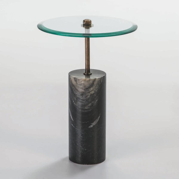 Johny rakodóasztal fekete márványból és üvegből, Ø 39 cm - Thai Natura