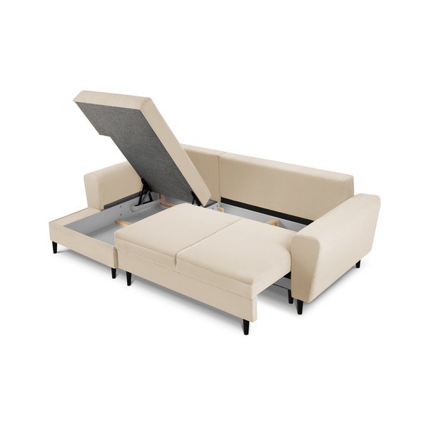 Bézs kordbársony kinyitható tárolóhelyes sarokkanapé (bal oldali-heverő résszel) Kyoto – Cosmopolitan Design-image-3