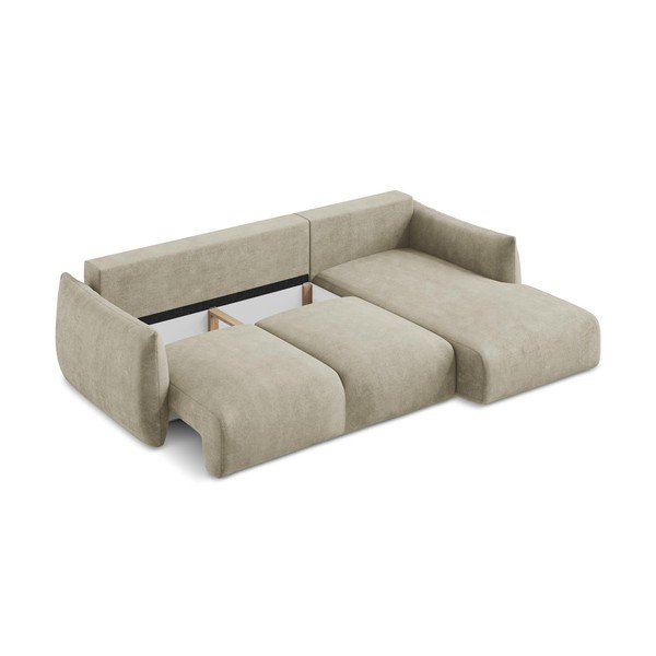 Bézs zsenília kinyitható sarokkanapé (jobb oldali-heverő résszel) Leila – Makamii-image-4