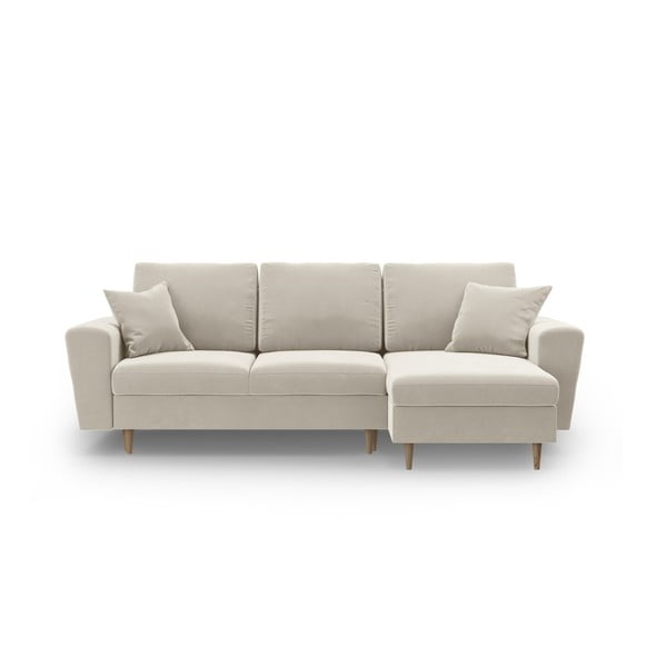 Bézs bársony kinyitható tárolóhelyes sarokkanapé Kyoto – Cosmopolitan Design