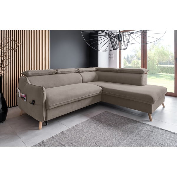 Világosbarna bársony kinyitható sarokkanapé (jobb oldali) Sweet Harmony – Miuform-image-3