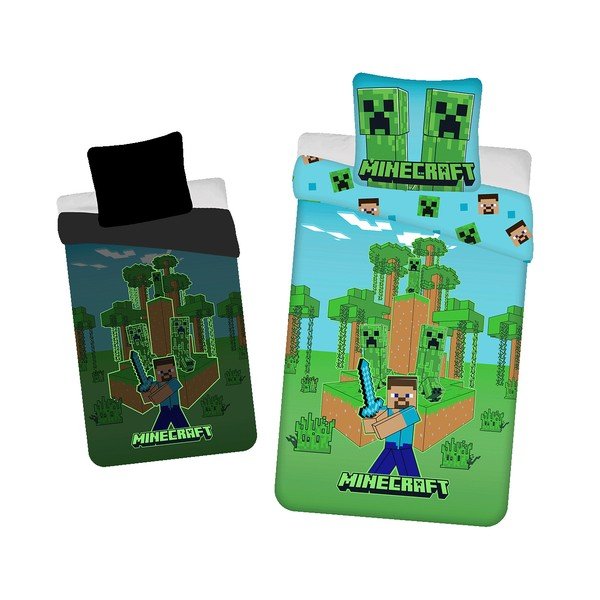Egyszemélyes pamut gyerek ágyneműhuzat világító hatással 140x200 cm Minecraft "Jungle Fight" – Jerry Fabrics