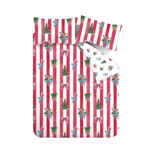 Piros-fehér kétszemélyes ágyneműhuzat 200x200 cm Christmas Stripe – Catherine Lansfield