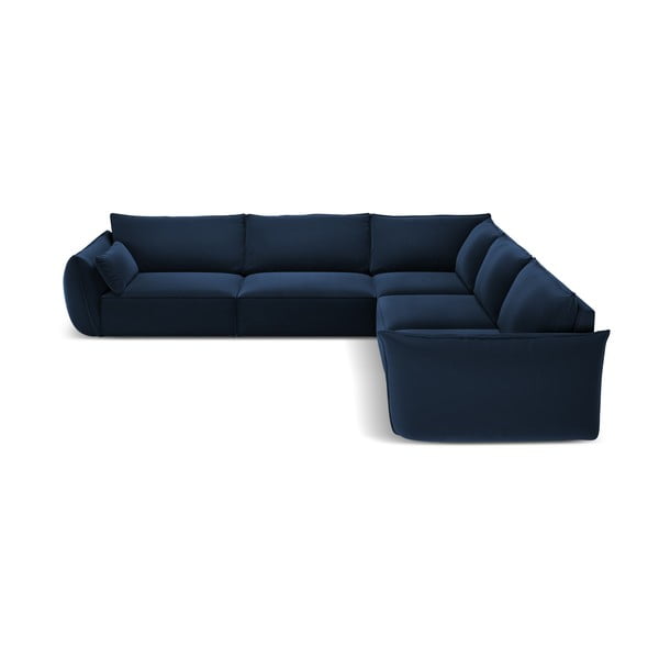 Sötétkék bársony sarokkanapé Vanda – Mazzini Sofas