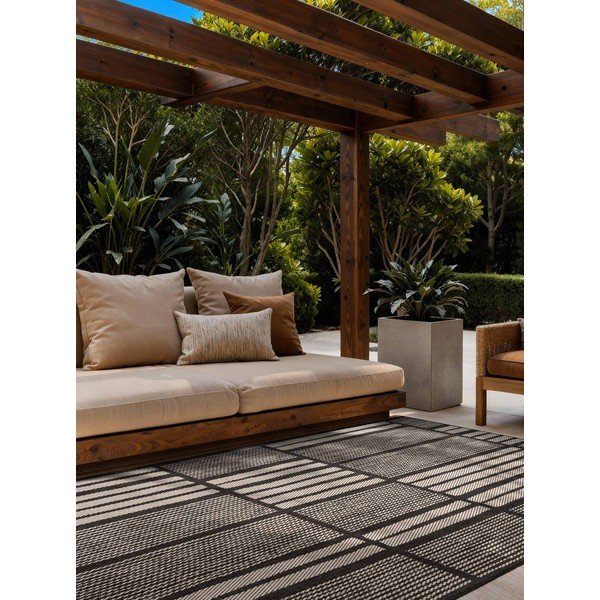 Fekete-krémszínű kültéri-beltéri szőnyeg 120x170 cm Haringey Allington – Ted Baker-image-1