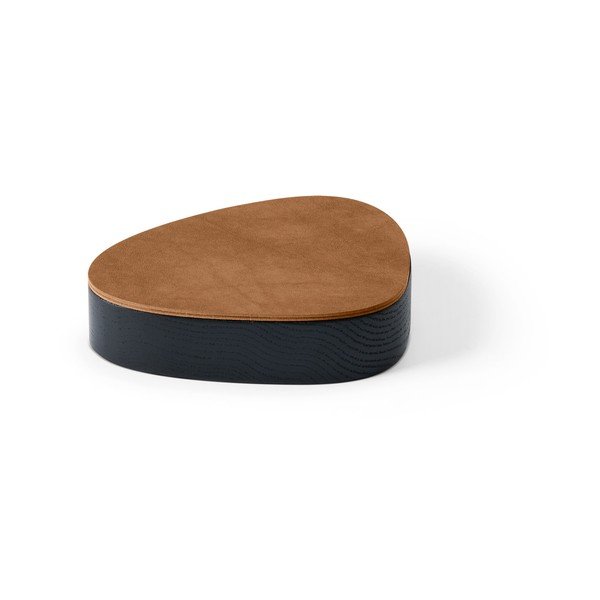 Fekete-natúr színű fedeles-dekoratív fa-öko bőr tárolódoboz 14x12,5x3,5 cm Curve Nupo – LIND DNA