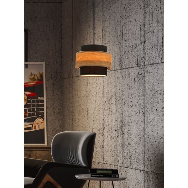 Fekete-natúr színű függőlámpa textil búrával ø 20 cm Twin – Candellux Lighting-image-1