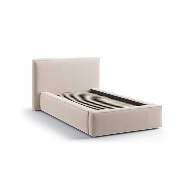 Bézs kárpitozott ágyneműtartós egyszemélyes ágy ágyráccsal 90x200 cm Jodie – Micadoni -image-2