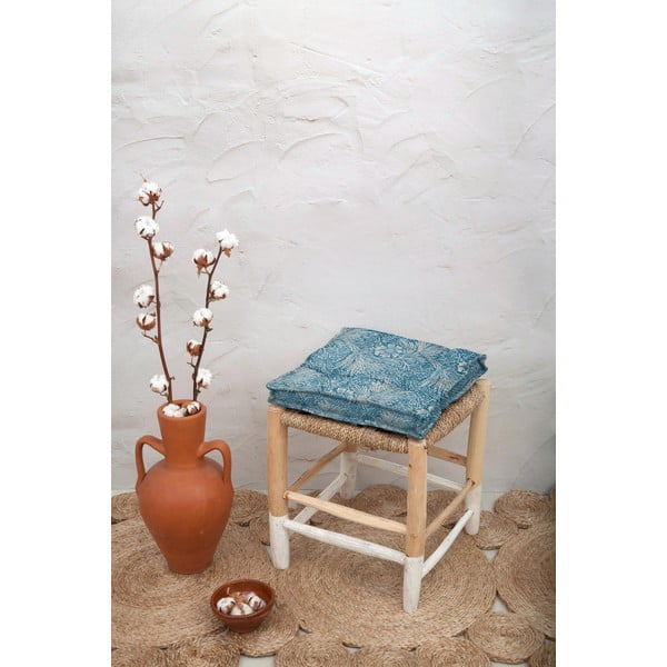 Wild Flowers kék lenkeverék székpárna, 37 x 37 cm - Tierra Bella-image-1